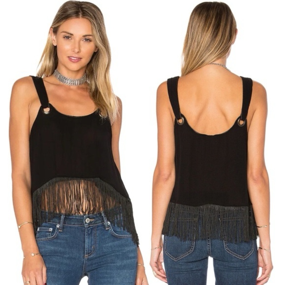 Black Free people tank top with fringe bottom